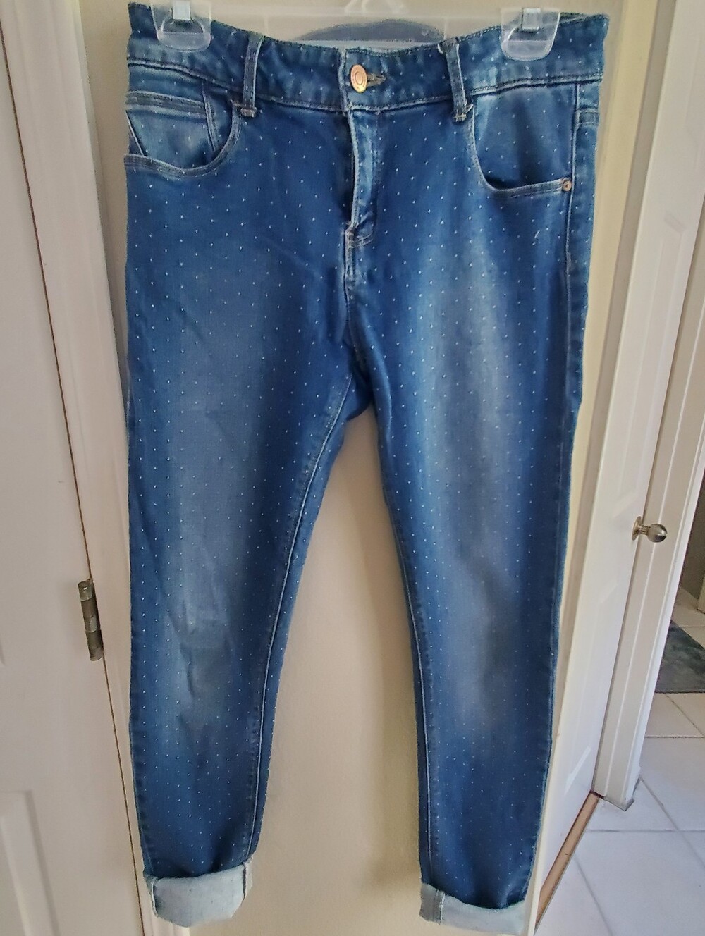Blue Polka Dot Skinny Jeans - Stretch Denim
